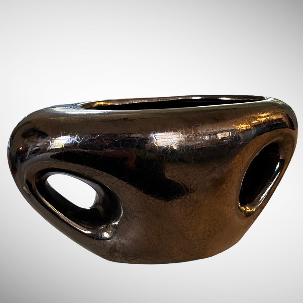 Vintage Haeger pottery bronze luster crackle glaze abstract vase decor
